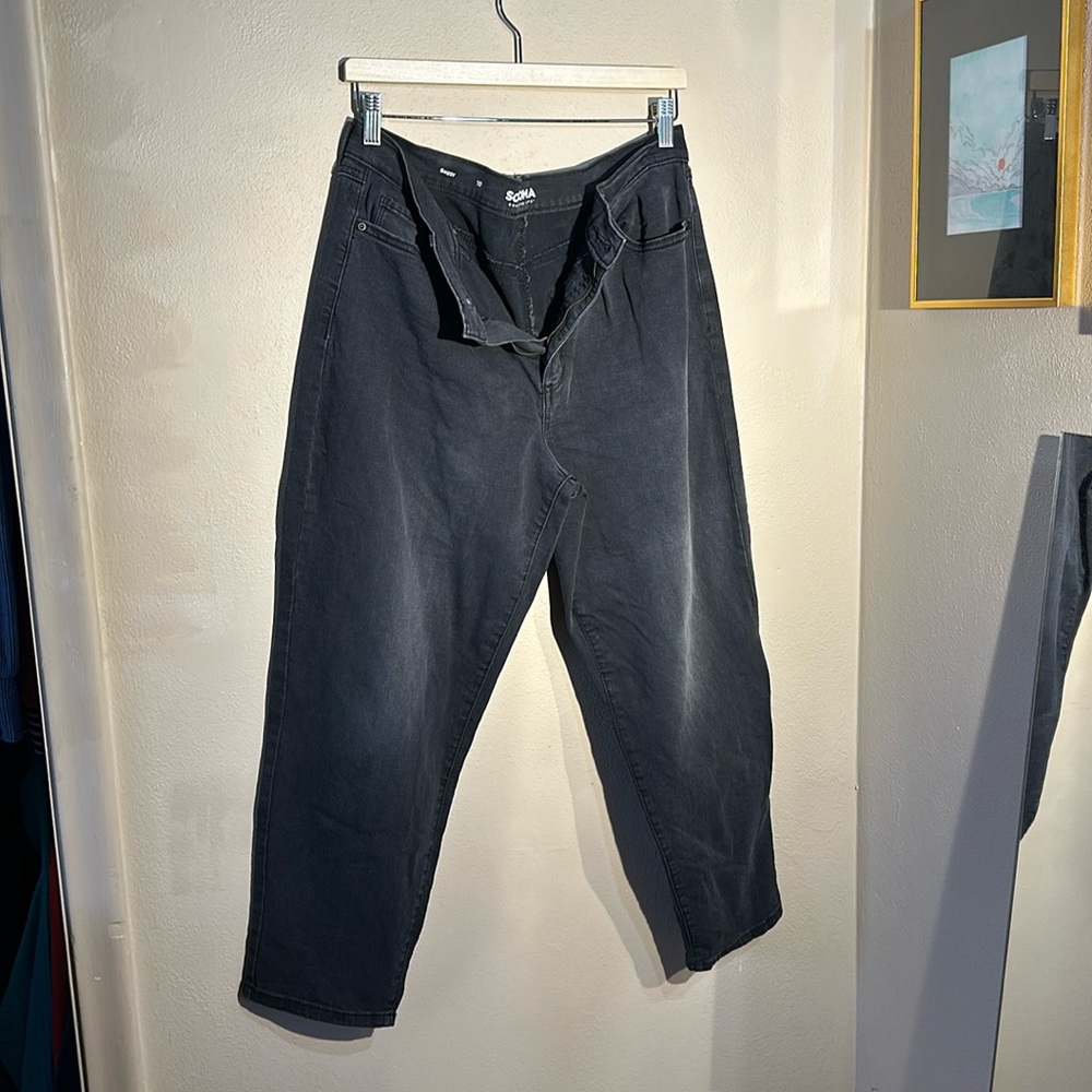 EUC Sonoma black washed baggy jeans sz 10 lots of stretch, super comfy, distress